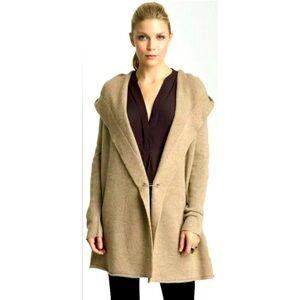 VINCE gorgeous hooded 100% wool YAK sweater Wrap BLACK